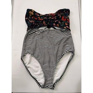 Time & Tru floral/striped One-Piece Swimsuit size L (12/14)
